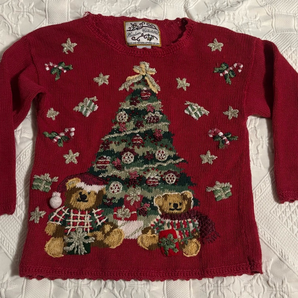 Heirloom Collectibles Festive Red Christmas Sweater with Teddy Bears Size 5